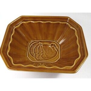Crate and Barrel Ceramic Bowl / Mold Brown w/ Turkey Oven & Dishwasher